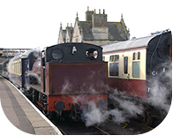 Traditional steam trains setting off from Nene Valley Railway, Peterborough