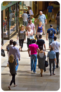 Peterborough's economic profile People walking through a busy shopping centre, demonstrating Peterborough's age and culture mix